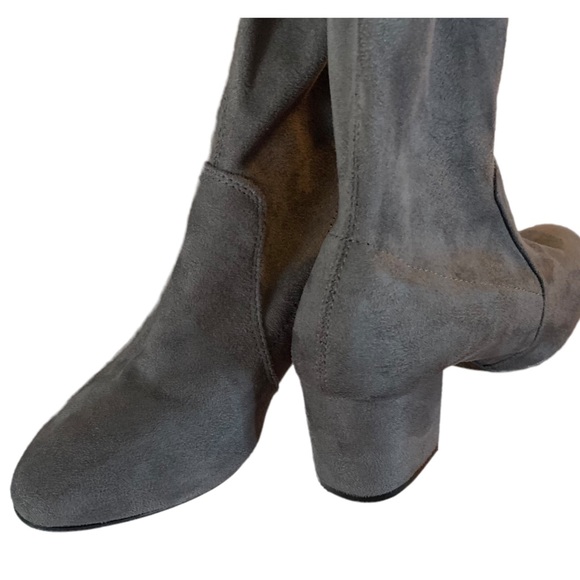 Gray faux suede over the knee boots block 2.5” heel size - Picture 6 of 16